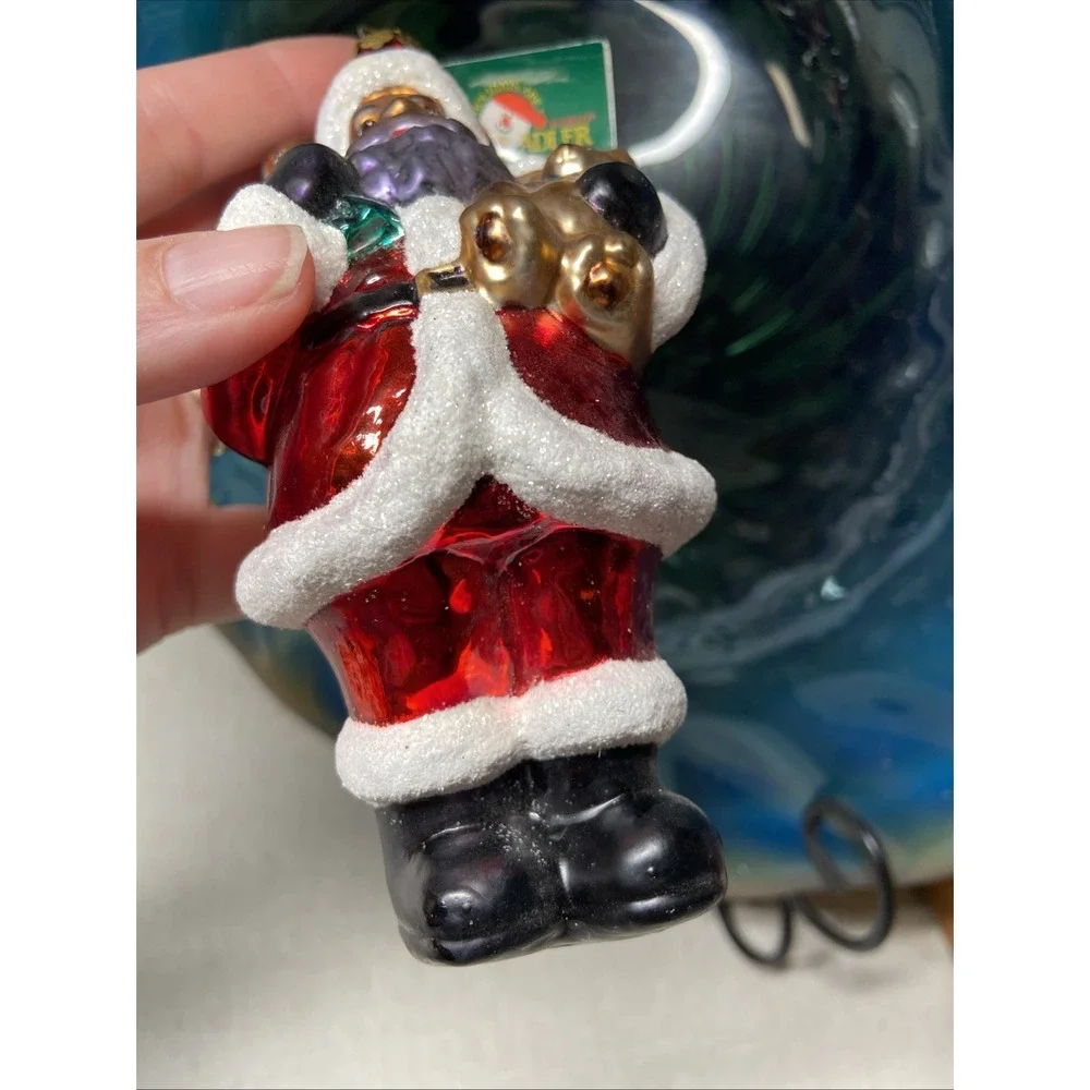 Polonaise Kurt Adler Black American Santa Claus Glass Christmas Ornament Tag+Box